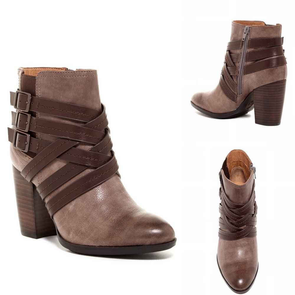 Sofft Arminda strappy heeled bootie gray brown